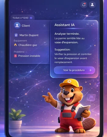 Menu principal application SaaS avec assistant IA - Navigation Accueil Urgences SAV Paramètres Moteur IA gamification GOTO IA